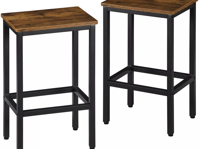 Set of Two 26" Brown and Black Steel and Wood Backless Counter Height Bar Chairs