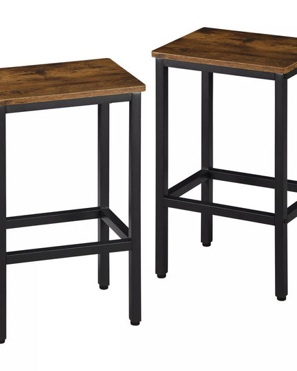 Set of Two 26" Brown and Black Steel and Wood Backless Counter Height Bar Chairs