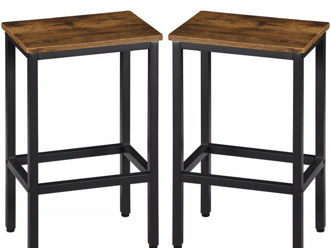 Set of Two 26" Brown and Black Steel and Wood Backless Counter Height Bar Chairs