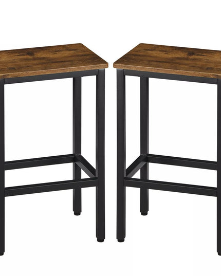 Set of Two 26" Brown and Black Steel and Wood Backless Counter Height Bar Chairs