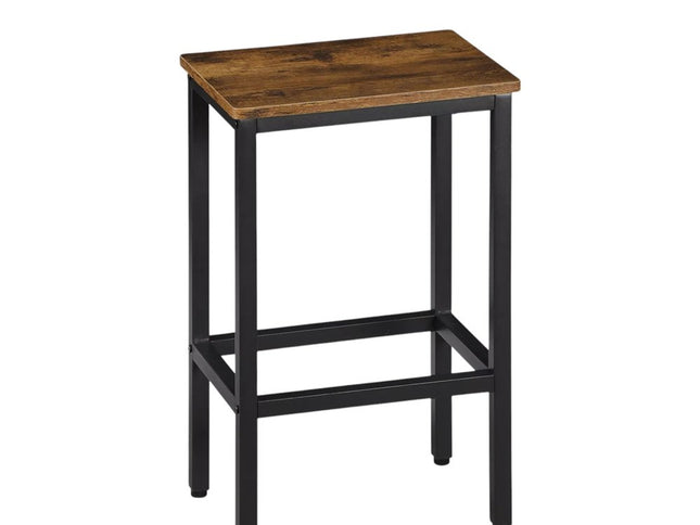 Set of Two 26" Brown and Black Steel and Wood Backless Counter Height Bar Chairs