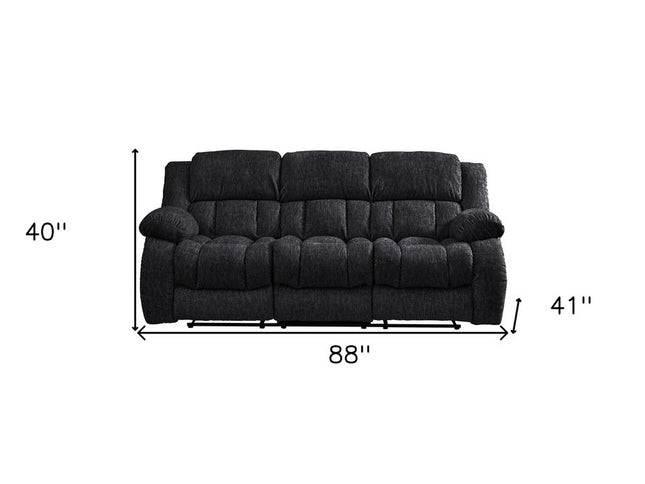 88" Black Reclining USB Sofa And Toss Pillow With Silver Legs