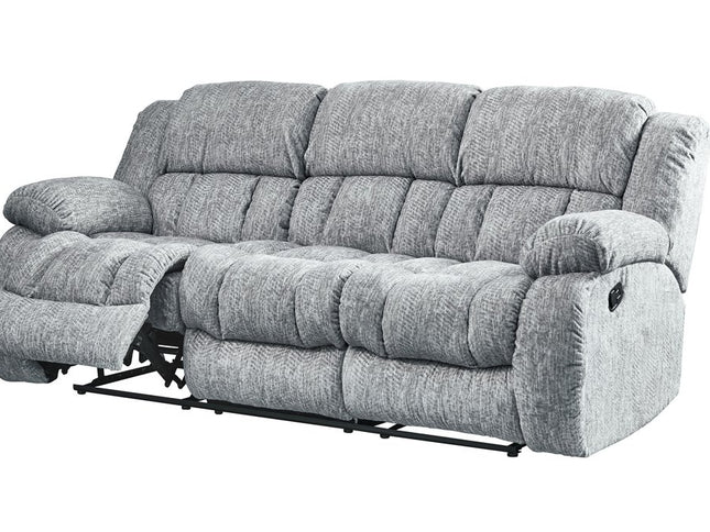 88" Light Gray Reclining USB Sofa And Toss Pillow With Silver Legs