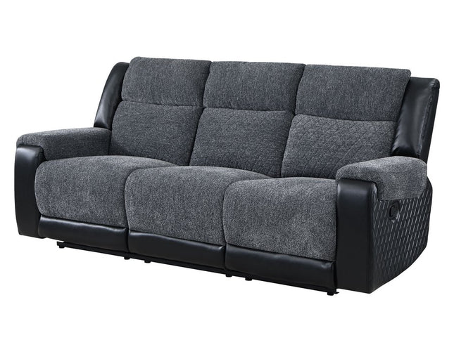 86" Black and Gray Reclining USB Sofa And Toss Pillow With Silver Legs