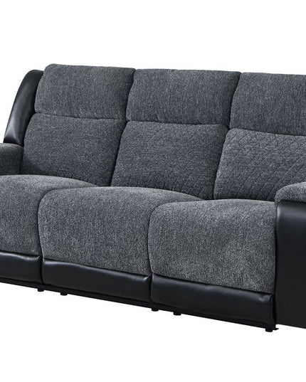 86" Black and Gray Reclining USB Sofa And Toss Pillow With Silver Legs