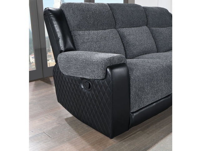 86" Black and Gray Reclining USB Sofa And Toss Pillow With Silver Legs