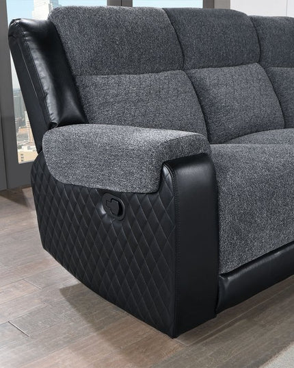 86" Black and Gray Reclining USB Sofa And Toss Pillow With Silver Legs