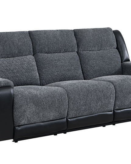 86" Black and Gray Reclining USB Sofa And Toss Pillow With Silver Legs