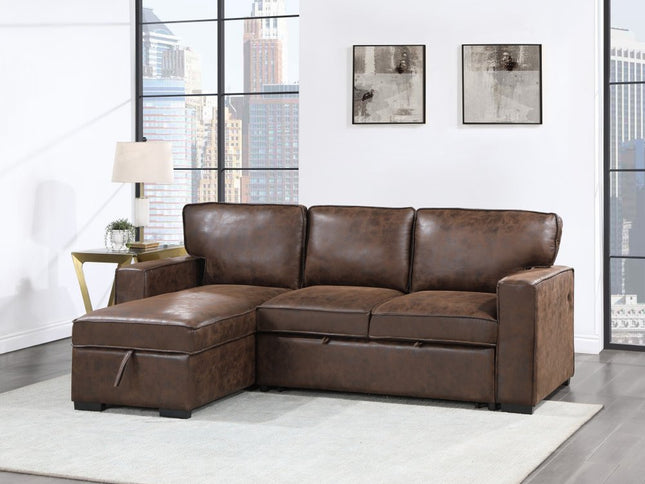 92" Dark Brown Sleeper USB Sleeper Sofa And Toss Pillow With Black Legs