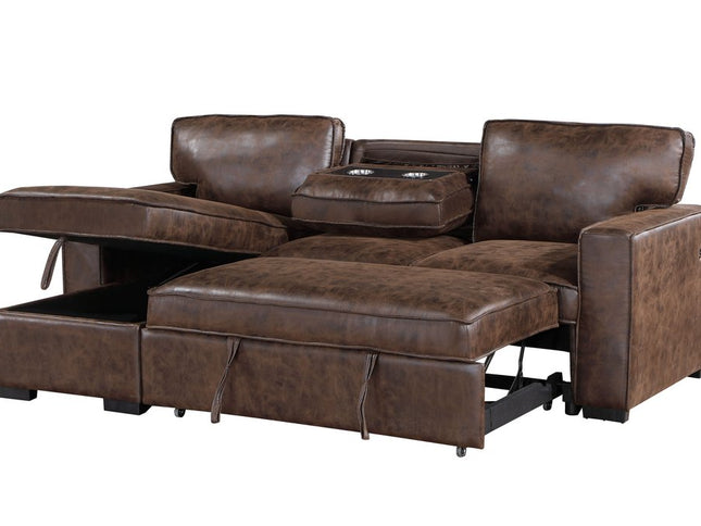 92" Dark Brown Sleeper USB Sleeper Sofa And Toss Pillow With Black Legs