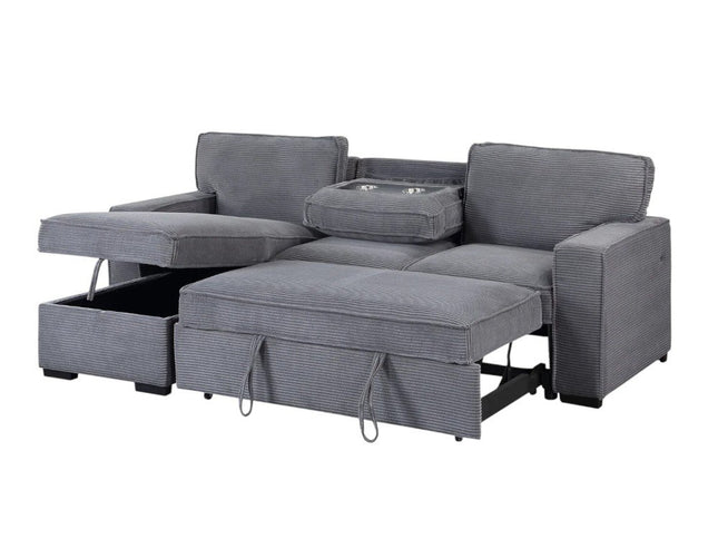 92" Light Gray Sleeper USB Sleeper Sofa And Toss Pillow With Black Legs