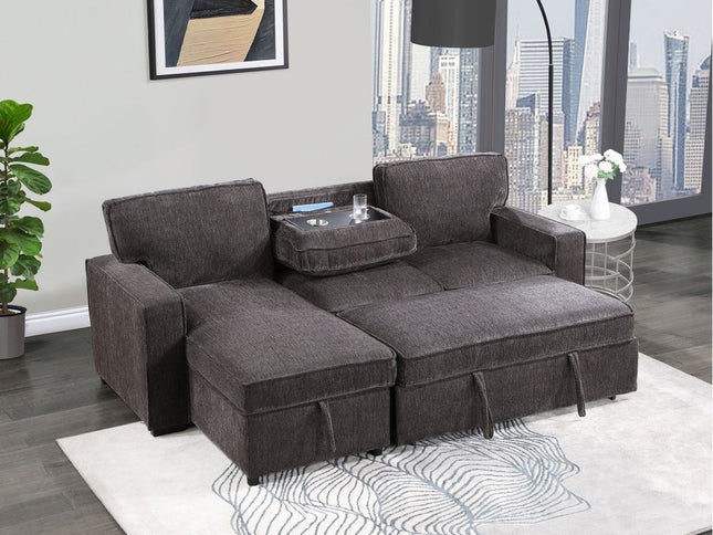 92" Dark Gray Sleeper USB Sleeper Sofa And Toss Pillow With Black Legs