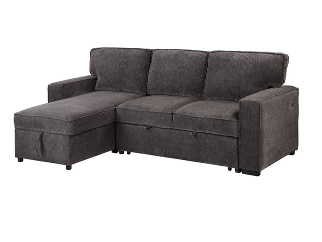 92" Dark Gray Sleeper USB Sleeper Sofa And Toss Pillow With Black Legs