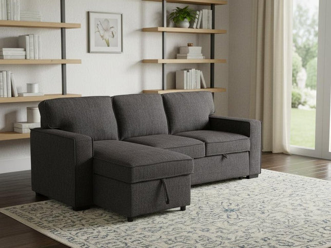 92" Dark Gray Sleeper USB Sleeper Sofa And Toss Pillow With Black Legs