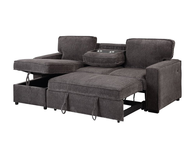 92" Dark Gray Sleeper USB Sleeper Sofa And Toss Pillow With Black Legs