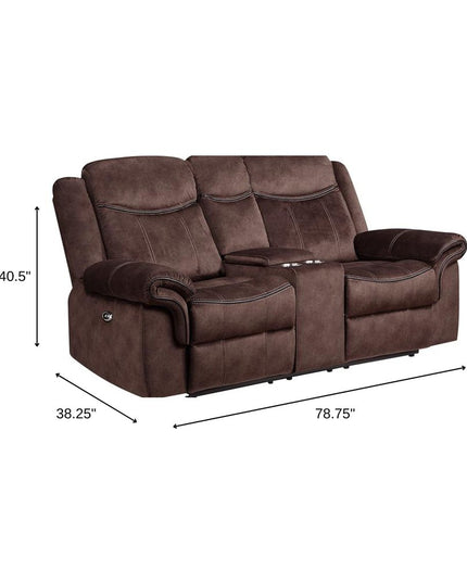 79" Dark Brown Microfiber Power Reclining Loveseat With Storage