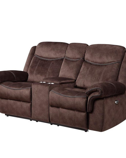 79" Dark Brown Microfiber Power Reclining Loveseat With Storage
