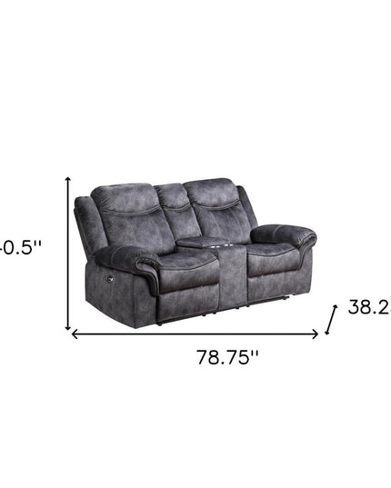 79" Dark Gray Microfiber Power Reclining Loveseat With Storage