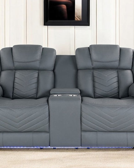 75" Light Gray Faux Leather Power Reclining Loveseat With Storage