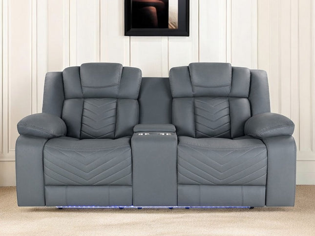 75" Light Gray Faux Leather Power Reclining Loveseat With Storage
