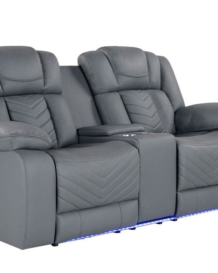 75" Light Gray Faux Leather Power Reclining Loveseat With Storage