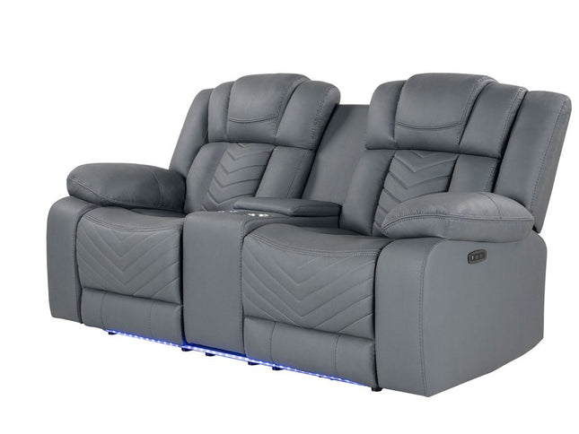 75" Light Gray Faux Leather Power Reclining Loveseat With Storage