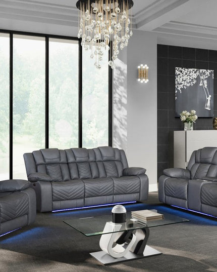 75" Light Gray Faux Leather Power Reclining Loveseat With Storage