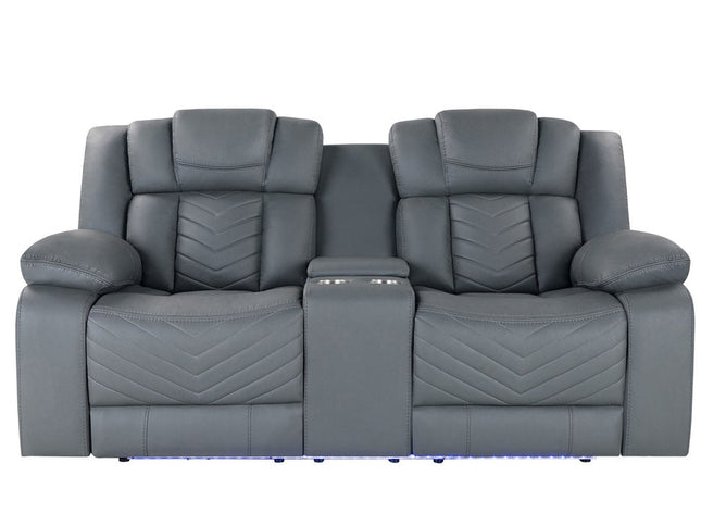 75" Light Gray Faux Leather Power Reclining Loveseat With Storage