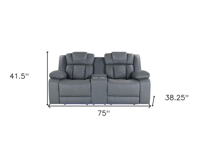 75" Light Gray Faux Leather Power Reclining Loveseat With Storage