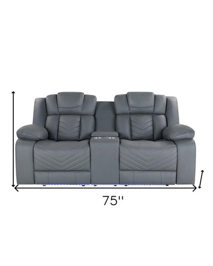 75" Light Gray Faux Leather Power Reclining Loveseat With Storage