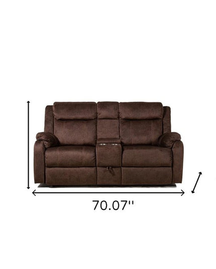 70" Dark Brown Manual Reclining Loveseat With Storage