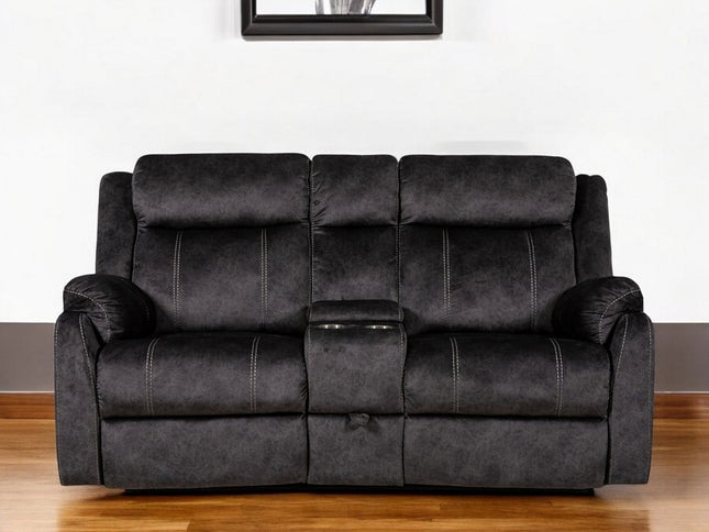 70" Dark Gray Microfiber Manual Reclining Loveseat With Storage