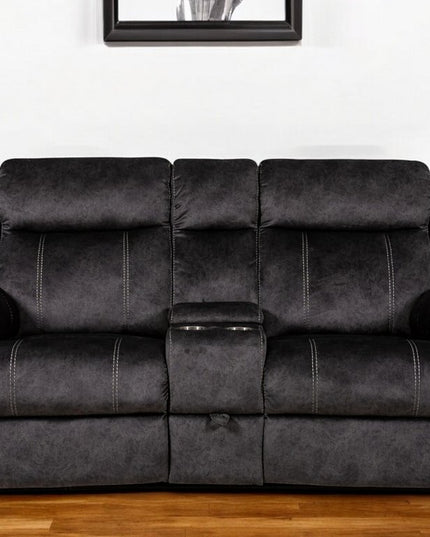 70" Dark Gray Microfiber Manual Reclining Loveseat With Storage