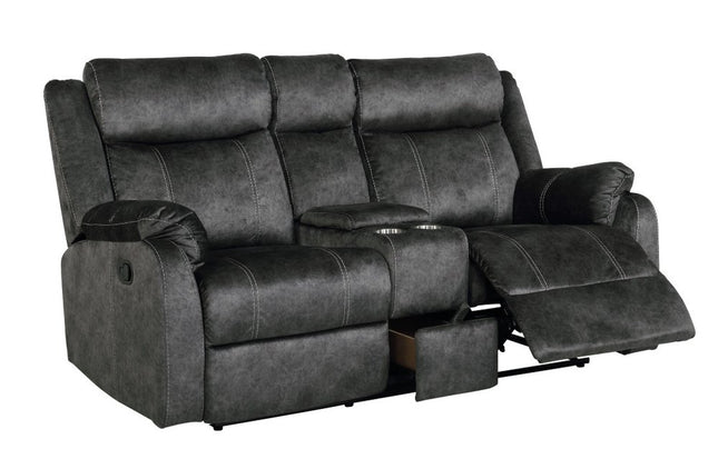 70" Dark Gray Microfiber Manual Reclining Loveseat With Storage