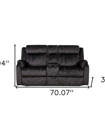 70" Dark Gray Microfiber Manual Reclining Loveseat With Storage