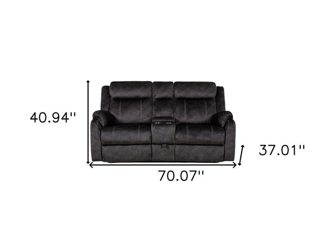70" Dark Gray Microfiber Manual Reclining Loveseat With Storage