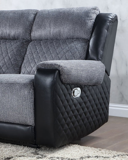 76" Gray and Black Faux Leather and Microfiber Manual Reclining Loveseat With Storage