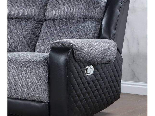 76" Gray and Black Faux Leather and Microfiber Manual Reclining Loveseat With Storage