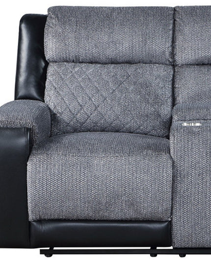 76" Gray and Black Faux Leather and Microfiber Manual Reclining Loveseat With Storage