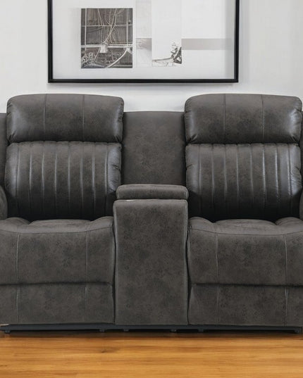 74" Gray Faux Leather Manual Reclining Loveseat With Storage