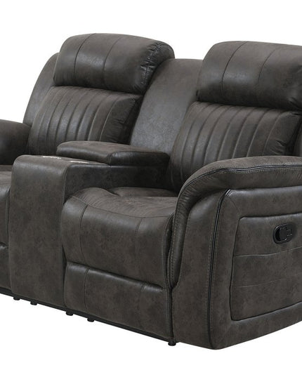 74" Gray Faux Leather Manual Reclining Loveseat With Storage