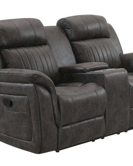 74" Gray Faux Leather Manual Reclining Loveseat With Storage