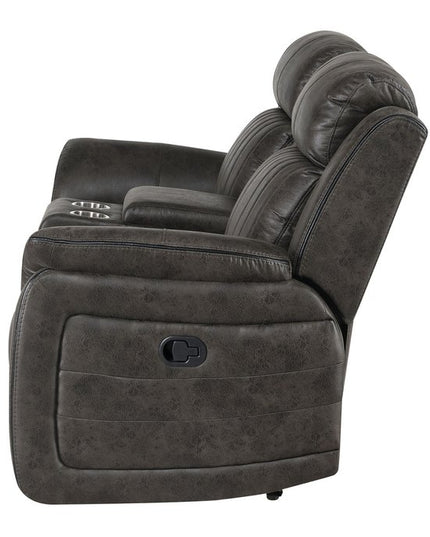 74" Gray Faux Leather Manual Reclining Loveseat With Storage