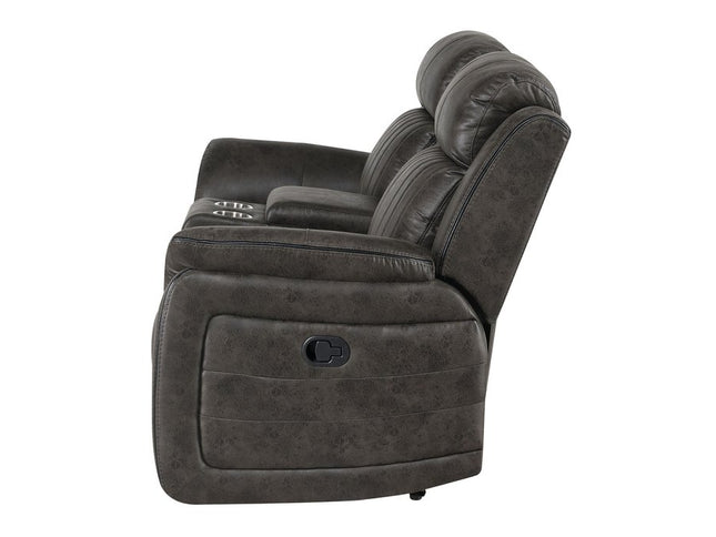 74" Gray Faux Leather Manual Reclining Loveseat With Storage
