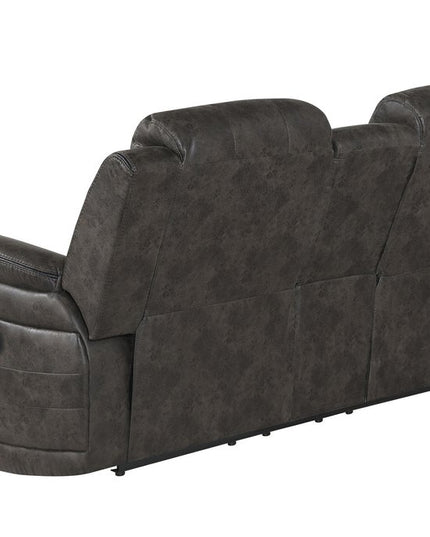 74" Gray Faux Leather Manual Reclining Loveseat With Storage