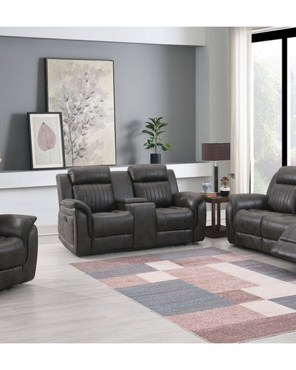 74" Gray Faux Leather Manual Reclining Loveseat With Storage