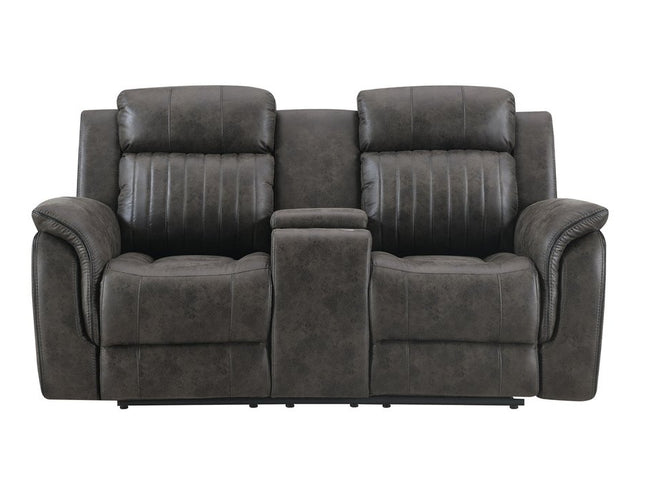 74" Gray Faux Leather Manual Reclining Loveseat With Storage