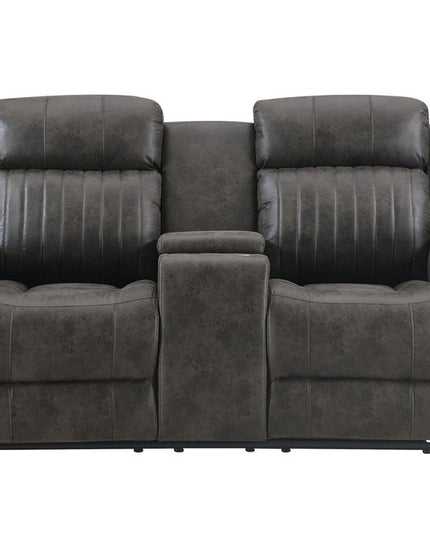 74" Gray Faux Leather Manual Reclining Loveseat With Storage
