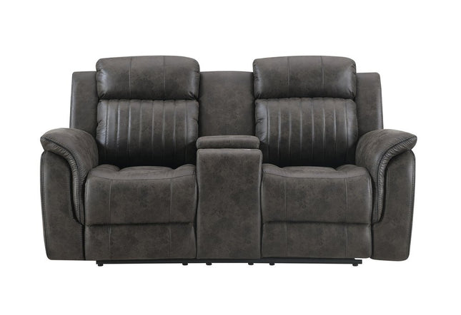 74" Gray Faux Leather Manual Reclining Loveseat With Storage