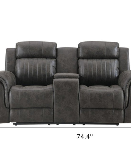 74" Gray Faux Leather Manual Reclining Loveseat With Storage
